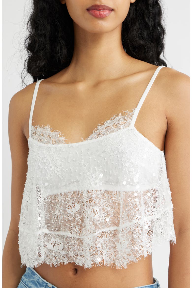 Desert Nights Sequin Crop Sheer Lace Camisole, Alternate, color, IVORY