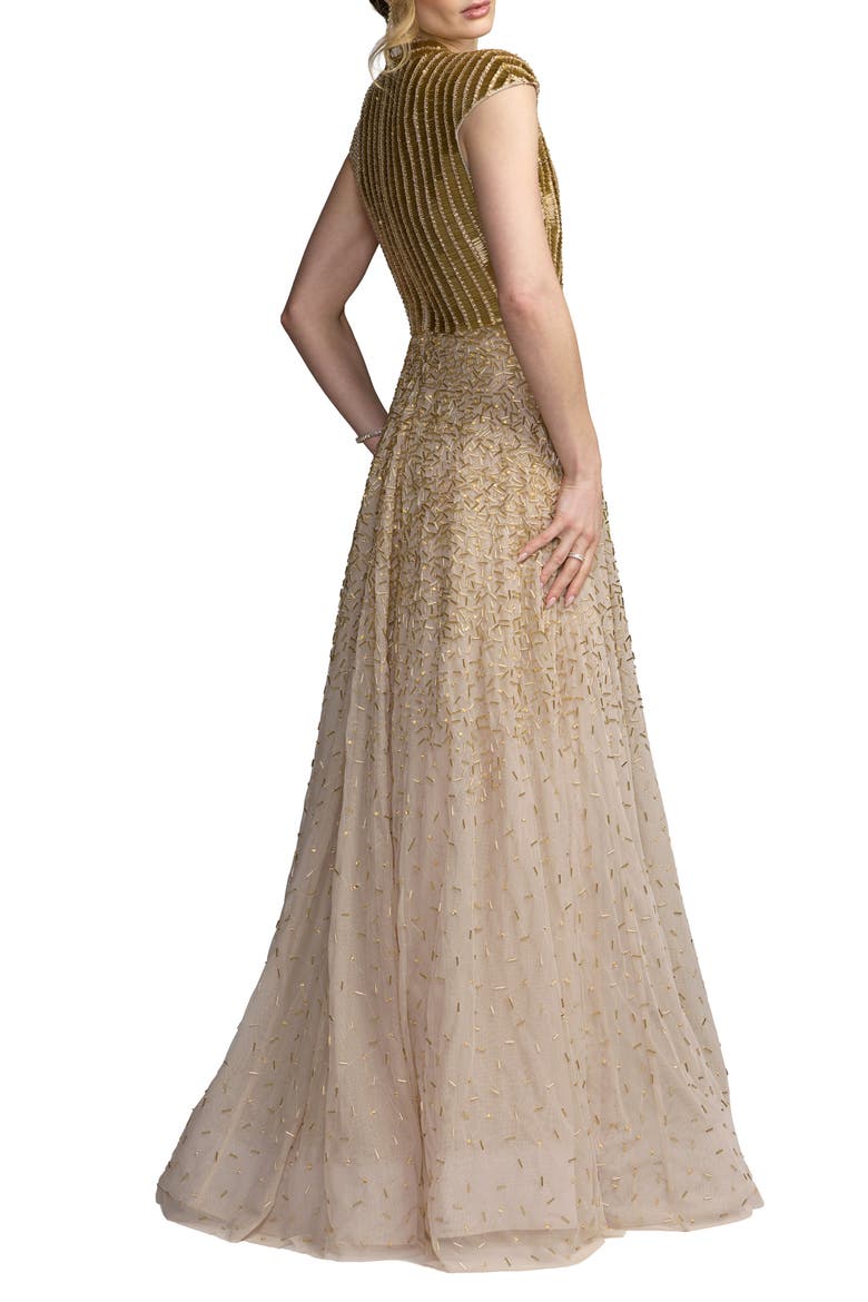 V-Neck Beaded Tulle A-Line Gown, Alternate, color, Gold