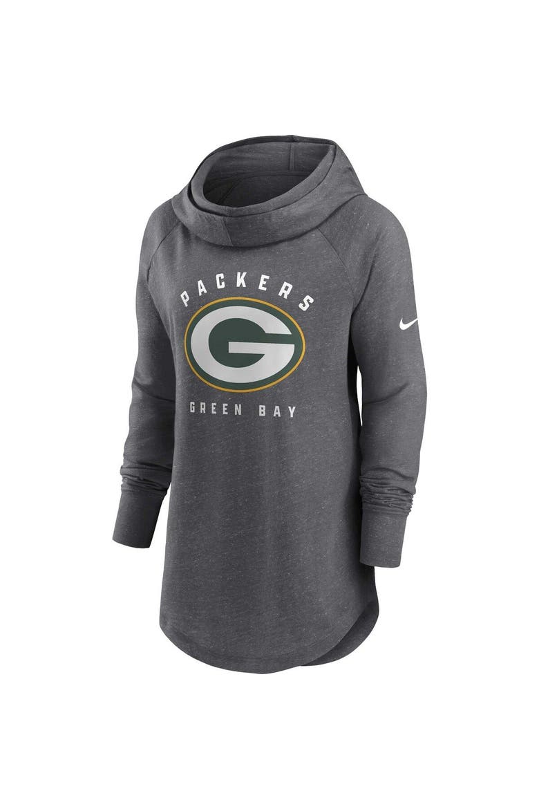 Women's Nike Heather Charcoal Green Bay Packers Raglan Funnel Neck Pullover Hoodie, Alternate, color, Heather Charcoal