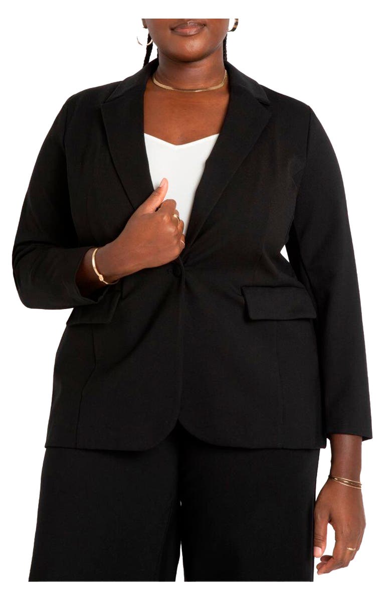 ELOQUII The Ultimate Stretch Long One Button Blazer, Main, color, Totally Black
