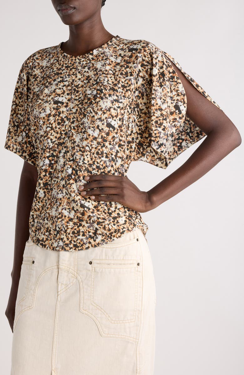 Isabel Marant Karlita Split Sleeve Stretch Silk Top, Alternate, color, Ochre/ Ecru