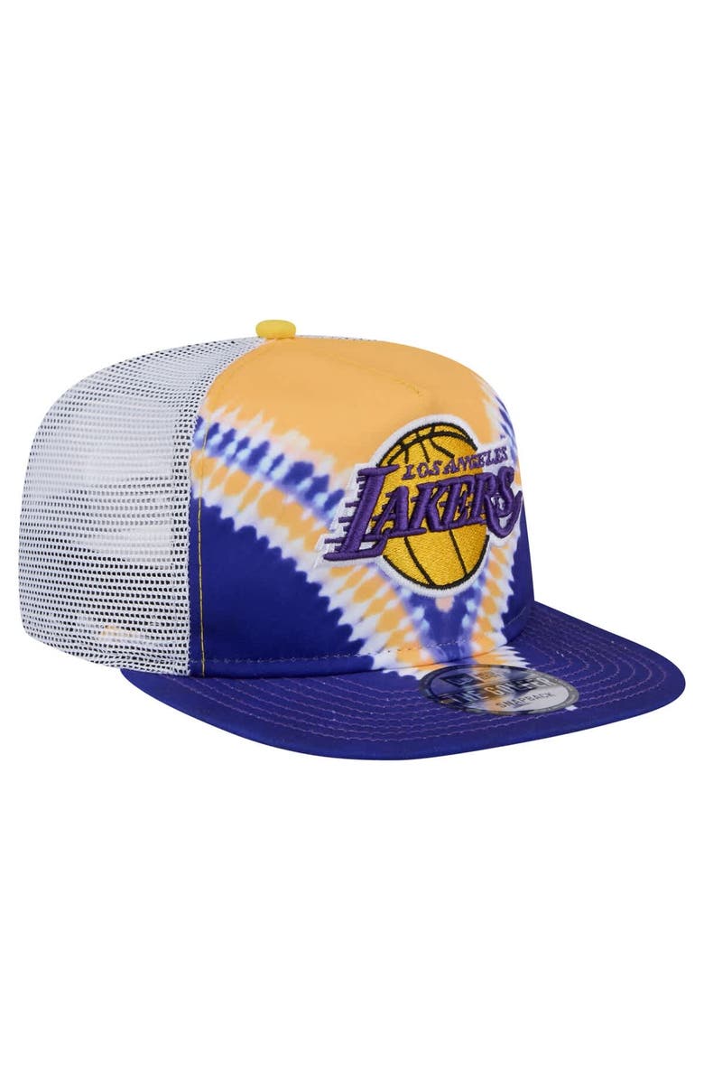 New Era Men's New Era Purple/Gold Los Angeles Lakers Throwback Dye Golfer Snapback Hat, Alternate, color, Purple