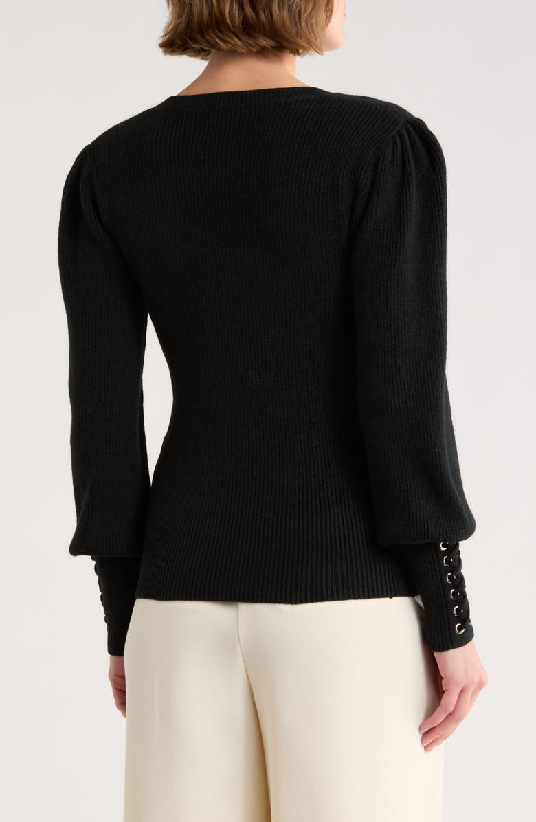 Love Token Whipstitch Sleeve Sweater, Alternate, color, Black