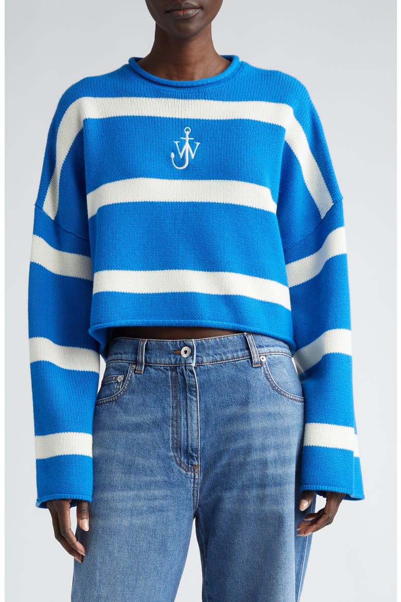 Anchor Logo Stripe Crop Sweater (Nordstrom Exclusive), Main, color, BLUE/ WHITE