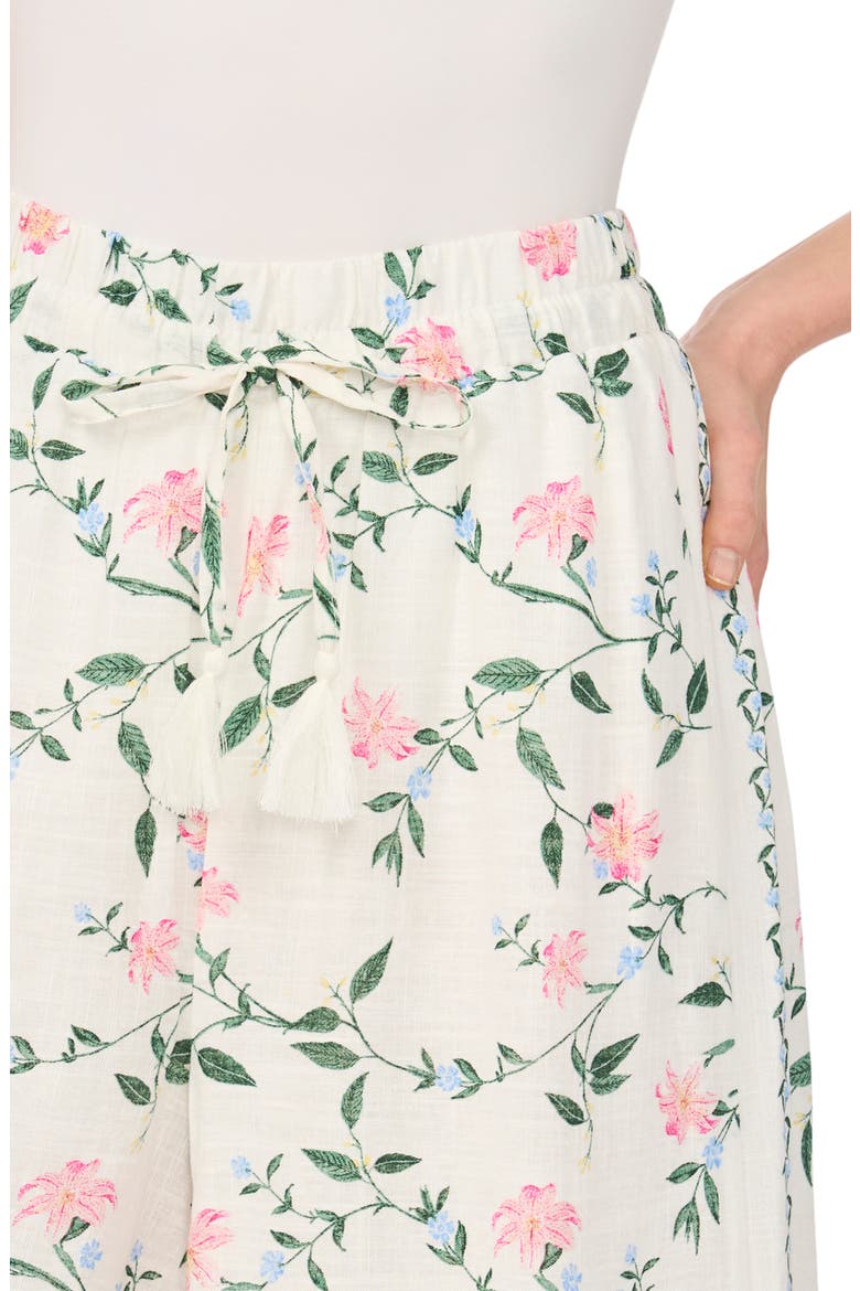 Floral Print Tie Waist Wide Leg Pants, Alternate, color, NEW IVORY