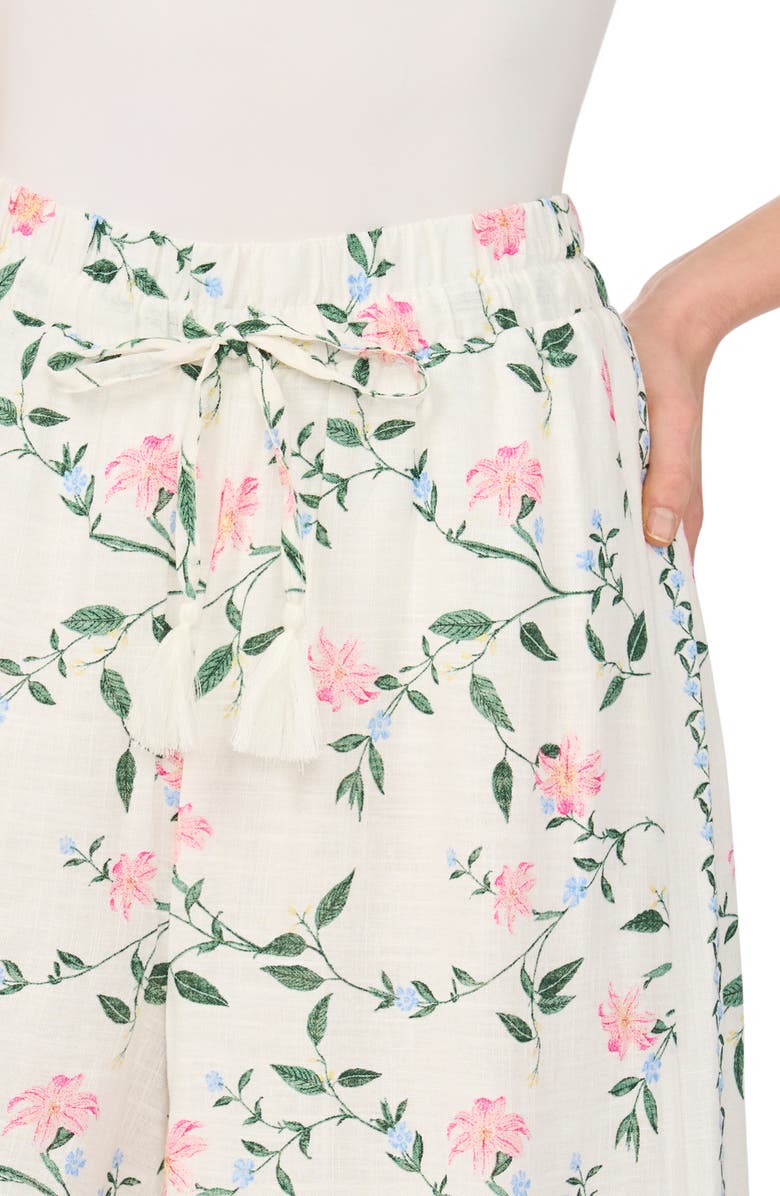 Vince Camuto Floral Print Tie Waist Wide Leg Pants, Alternate, color, New Ivory