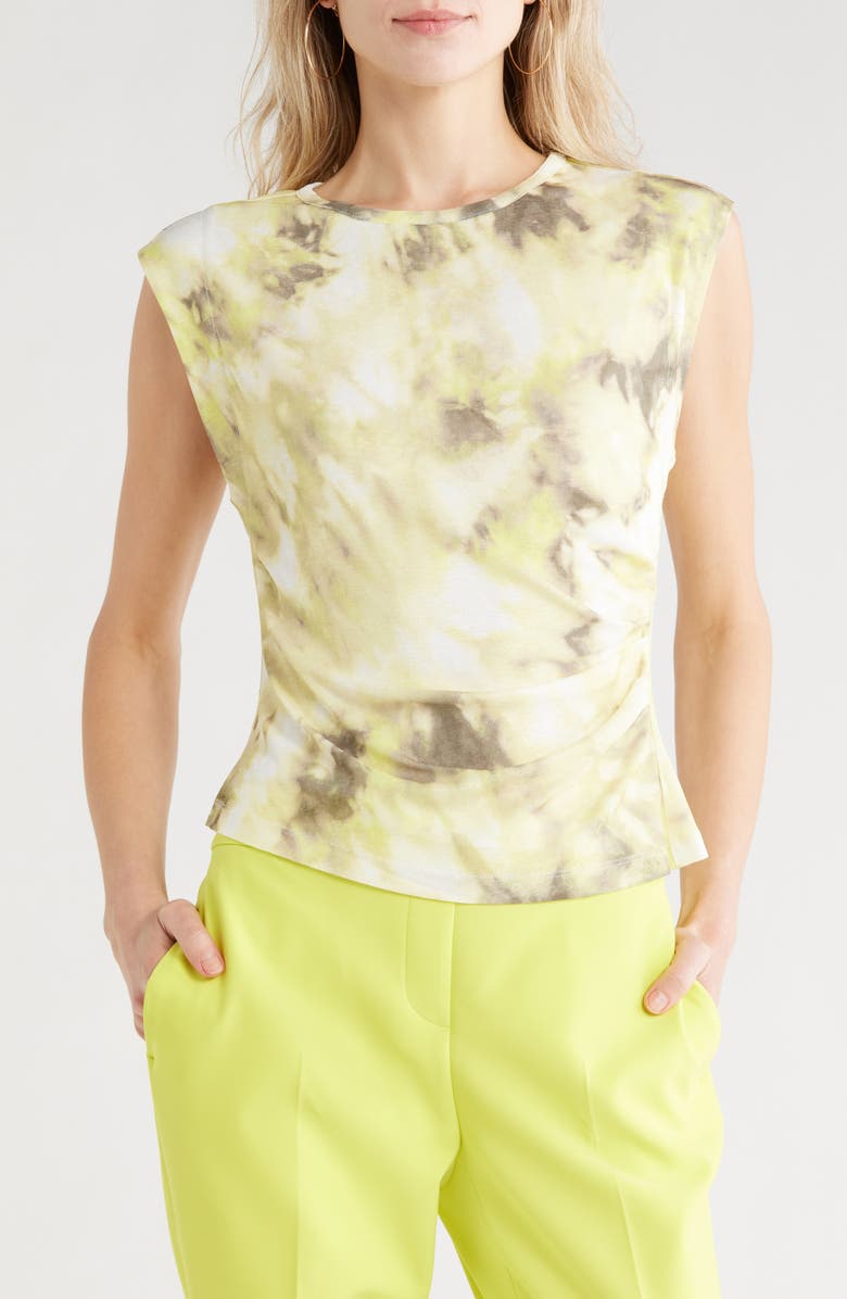 DKNY Cap Sleeve Knit Top, Main, color, Sage/ Limeade Multi
