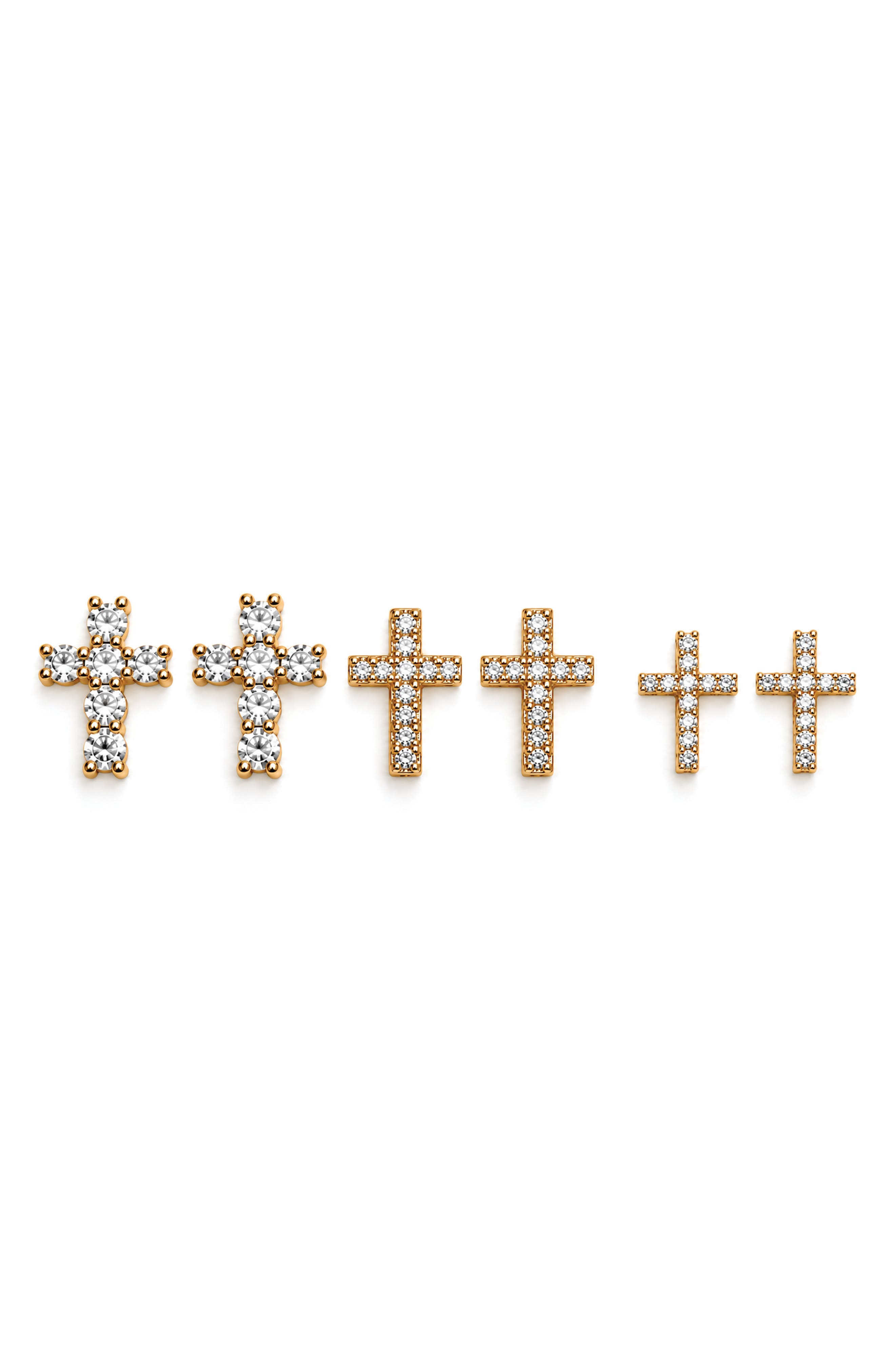 Crystal Cross Set of 3 Pairs Stud Earrings
