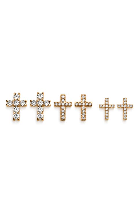 Crystal Cross Set of 3 Pairs Stud Earrings