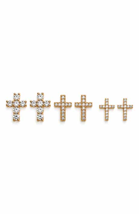 Crystal Cross Set of 3 Pairs Stud Earrings
