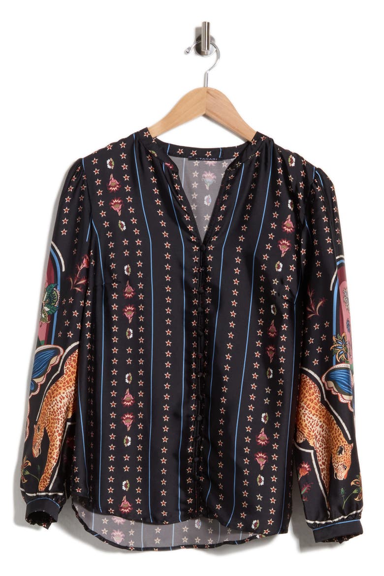 Long Sleeve Button-Up Shirt, Main, color, BLACK ANIMAL GRAPHIC
