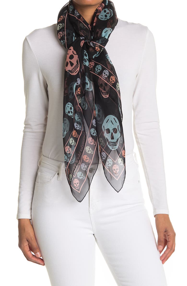 McQueen Silk Skull Printed Scarf, Main, color,