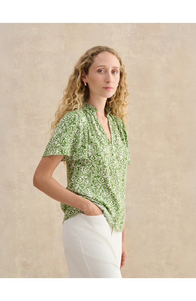 HOBBS LONDON Tania Short Sleeve V-Neck Printed Blouse, Alternate, color, Green Ivory