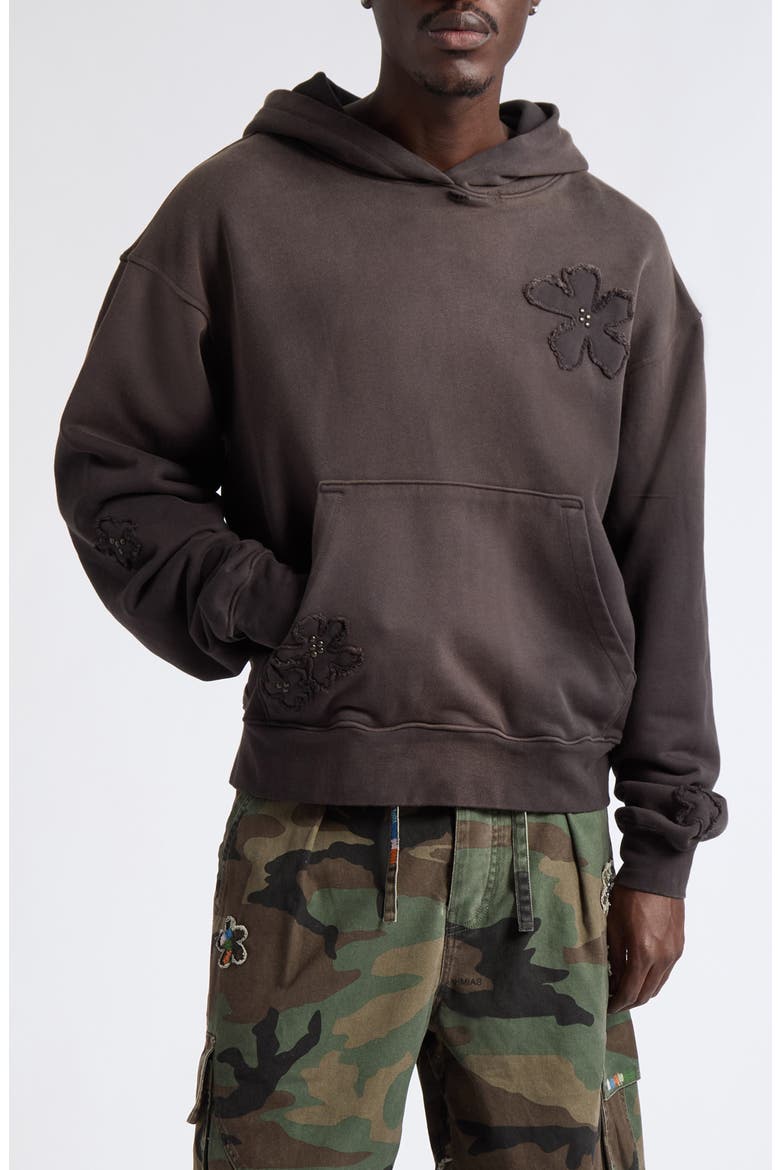 Distressed Studded Patch Hoodie, Main, color, AGED BLACK TERRY