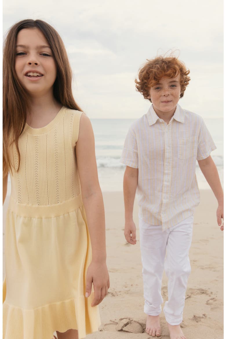 Kids' Linen Short Sleeve Shirt, Alternate, color, Sunlit Stripe
