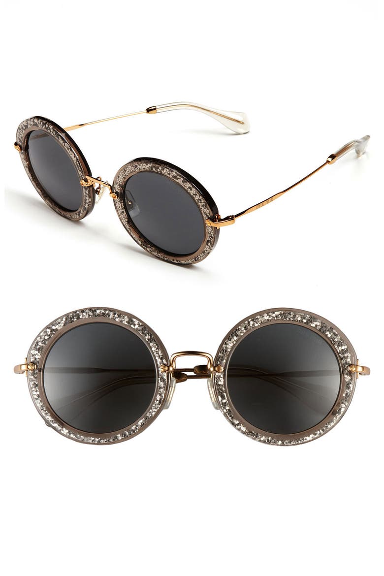 49mm Round Retro Sunglasses, Main, color, PEWTER