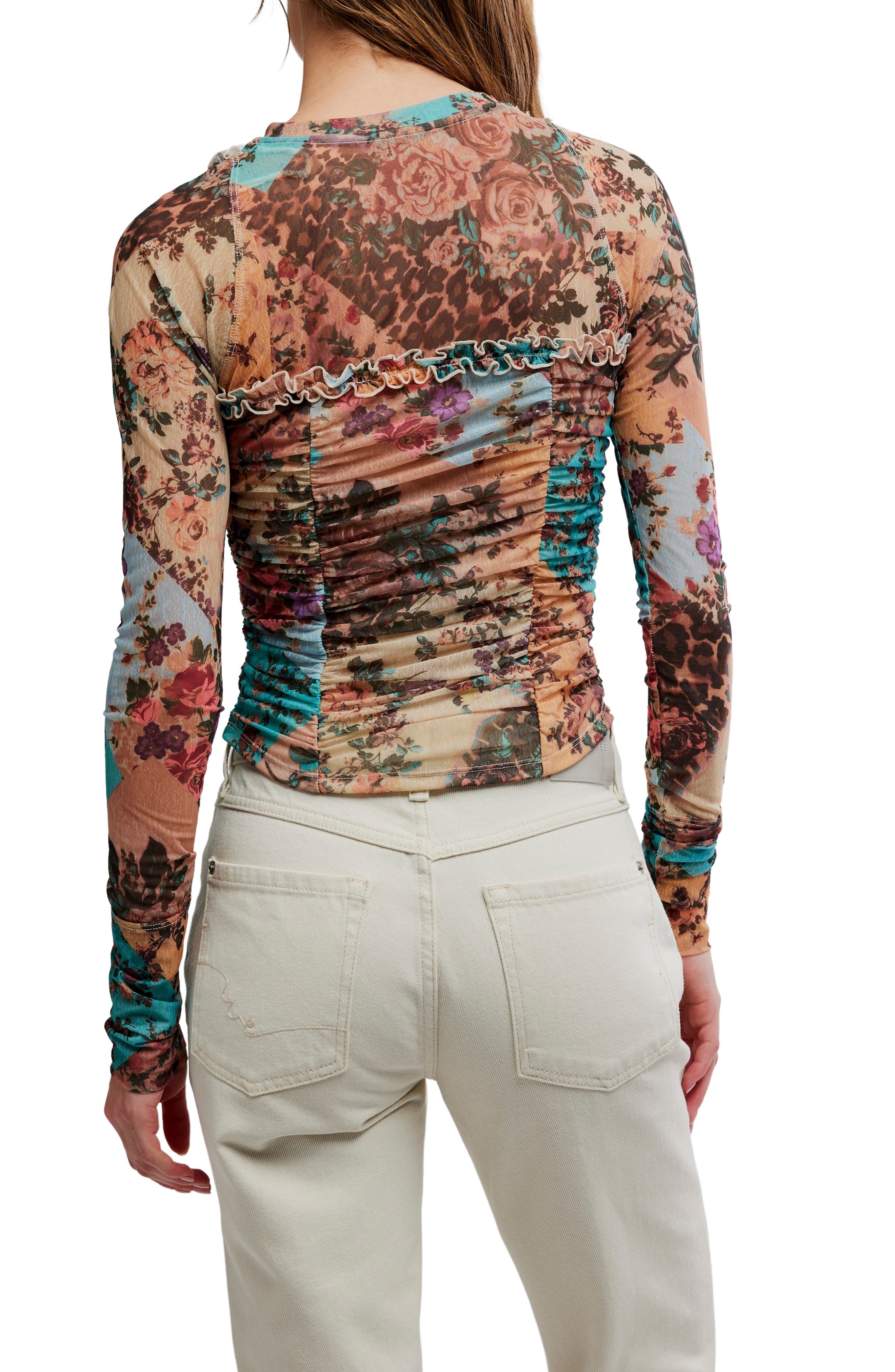 Ariana Printed Ruffle Shirred Mesh Shirt - image 2
