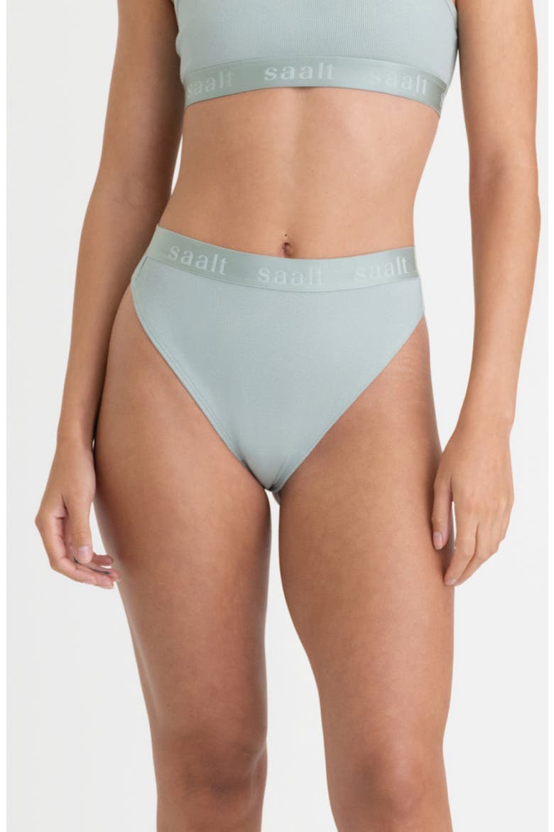 Period & Leakproof High Rise Stretch Cotton & Modal Rib Thong, Main, color, SEA GLASS