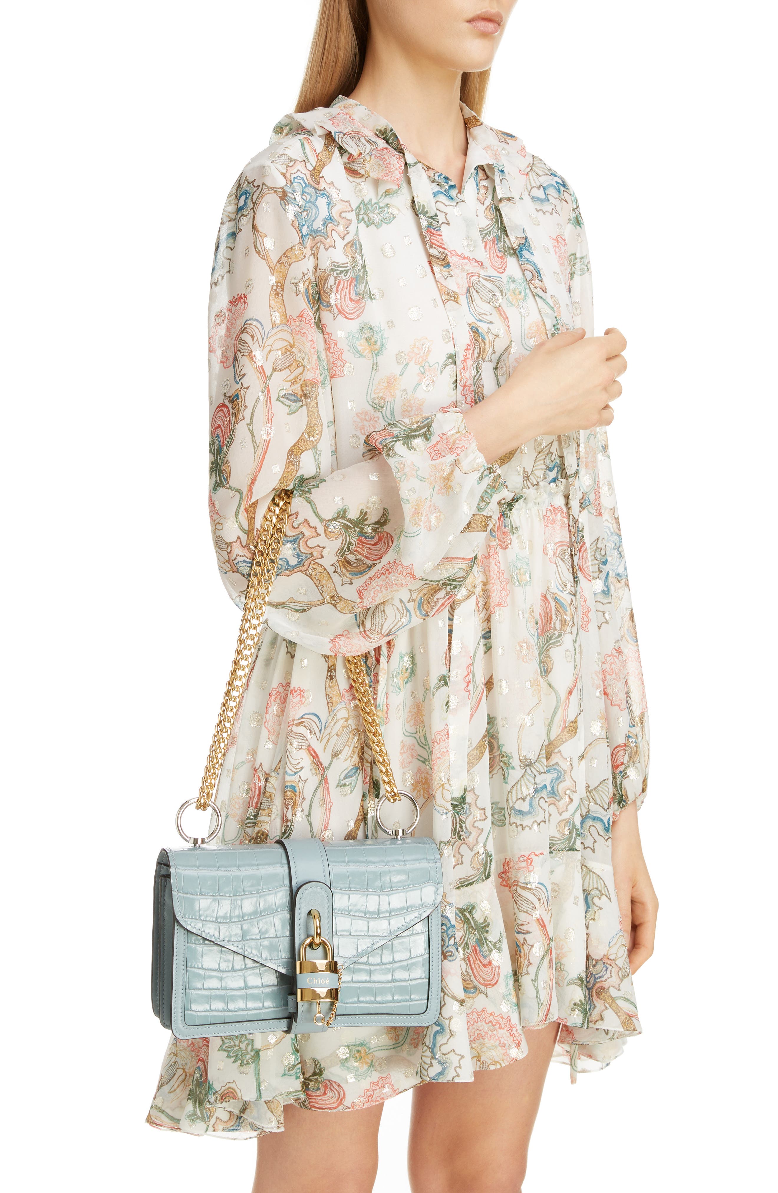 Chloé Aby Small Croc Embossed Shoulder Bag, Alternate, color, 