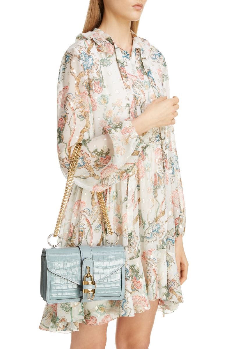 Chloé Aby Small Croc Embossed Shoulder Bag, Alternate, color,