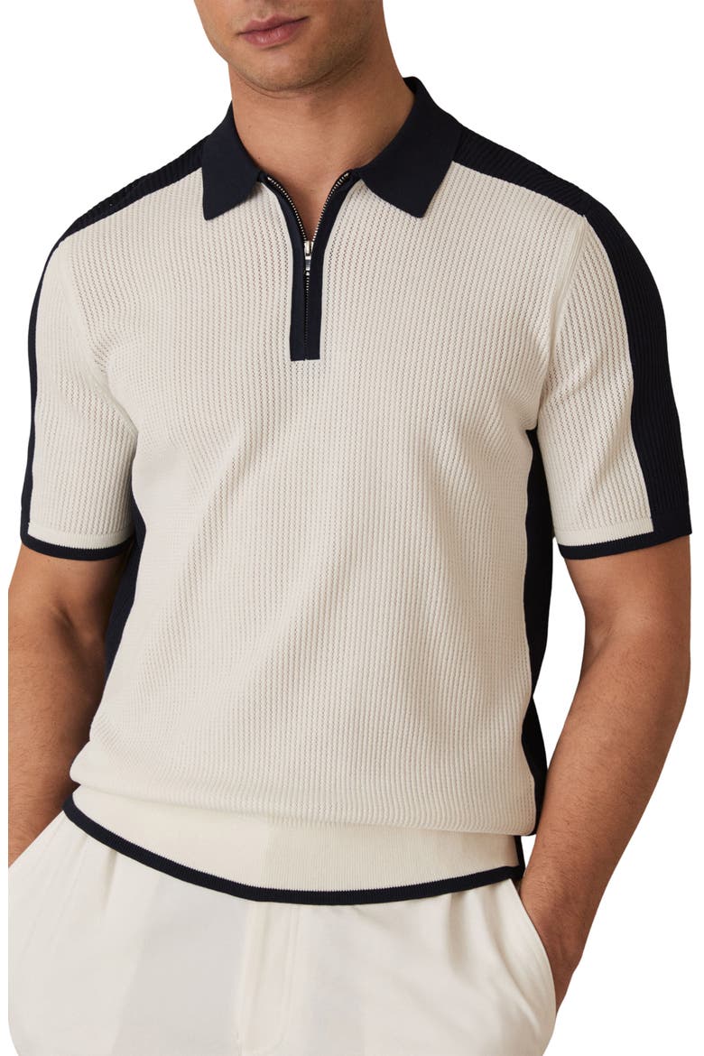 Varley Rib Colorblock Zip Polo Sweater, Main, color, WHITE/ NAVY