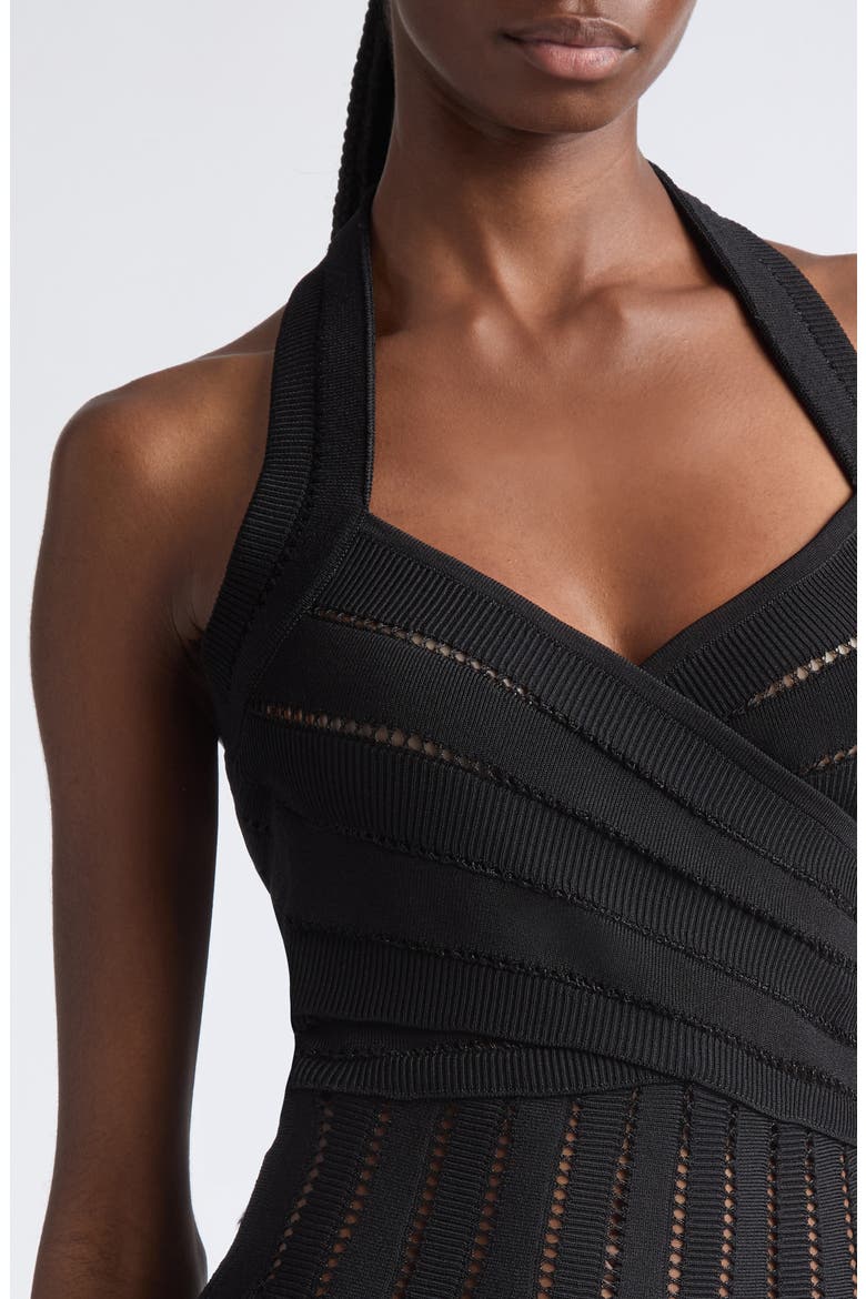 Pointelle Halter Neck Sweater Dress, Alternate, color, 0PA BLACK