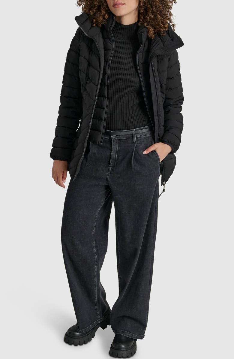 DKNY Short Stretch Hooded Packable Puffer Jacket, Alternate, color, 