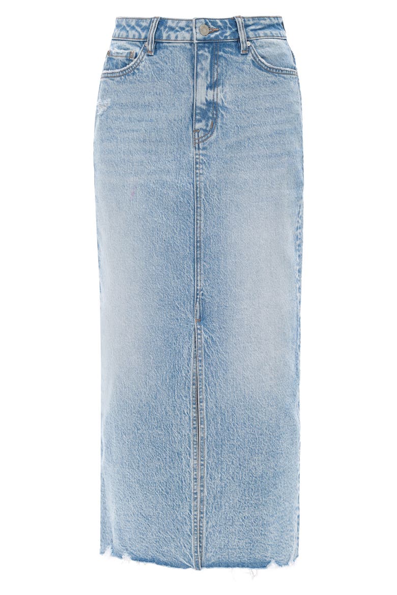Raw Hem Denim Midi Skirt, Alternate, color, MEDIUM BLUE