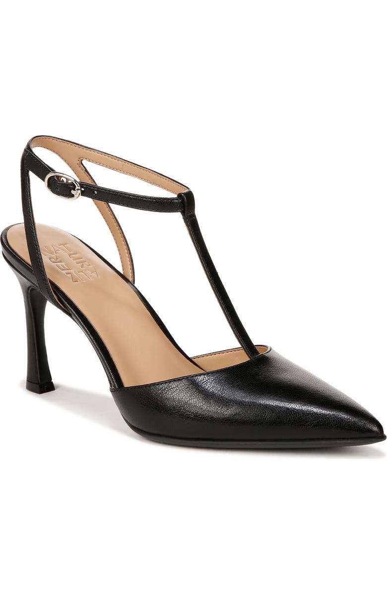 Naturalizer Astrid T-Strap Pointed Toe Pump, Main, color, Black Leather