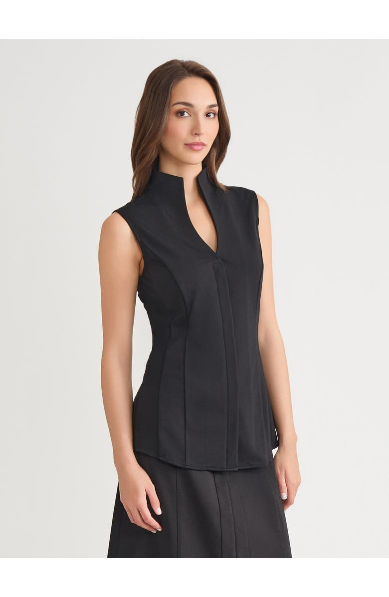 Misook Hi-Neck Sleeveless Pima Cotton Blouse, Main, color, Black