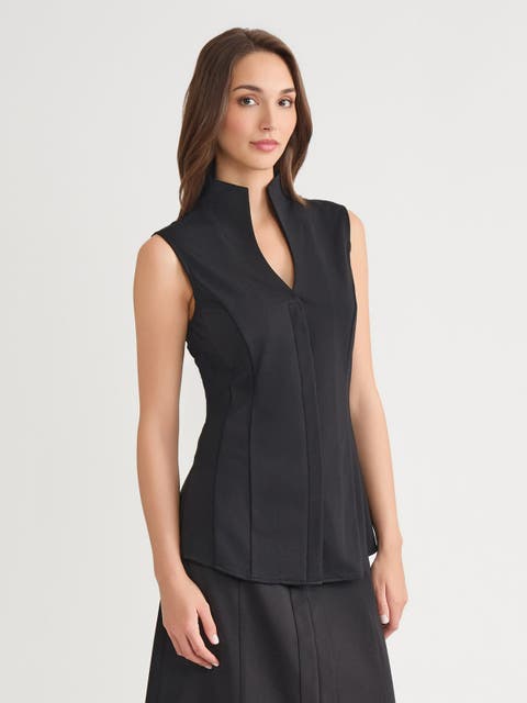Hi-Neck Sleeveless Pima Cotton Blouse