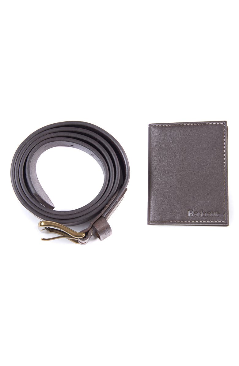 Barbour Leather Belt and Billfold Wallet Set, Main, color, 