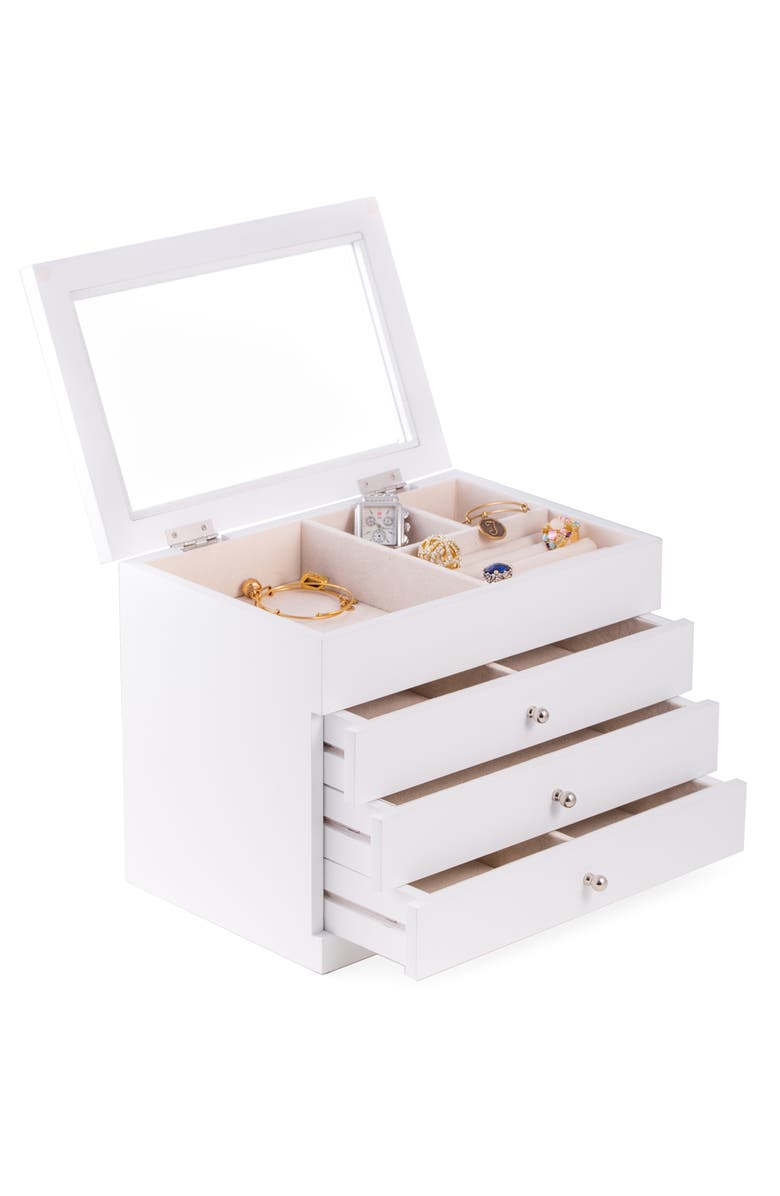 Bey-Berk Wood Multilevel Jewelry Box, Alternate, color, White