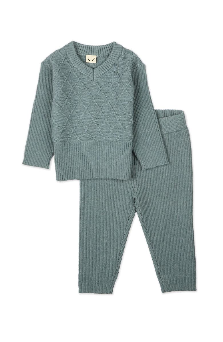 MiniMoi Kid's Mixed Knit Pullover Sweater Set, Main, color, Blue