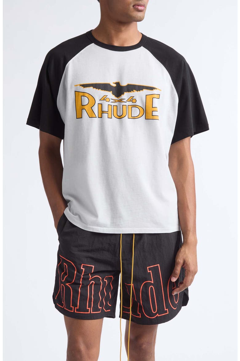 4 x 4 Spirit Raglan Sleeve Graphic T-Shirt, Main, color, WHITE/ BLACK/ YELLOW
