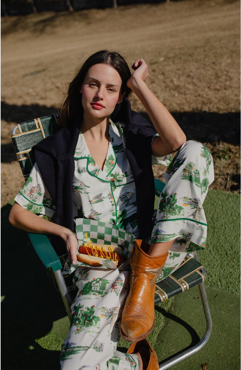 Katie Kime Golf Toile Pajama Pants Set, Alternate, color, Green