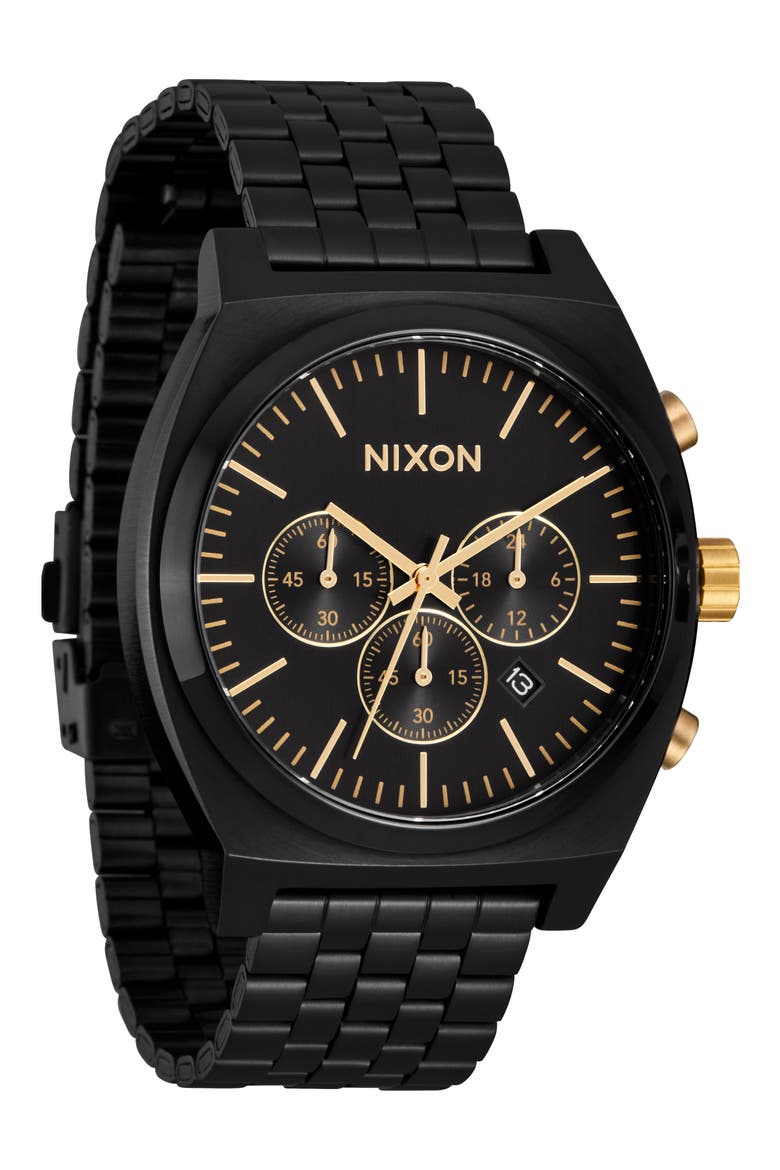 Time Teller Chronograph Bracelet Watch, 40mm, Main, color, BLACK / BLACK / GOLD