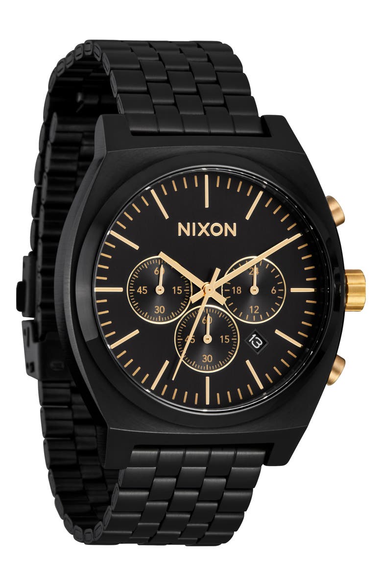 Nixon Time Teller Chronograph Bracelet Watch, 40mm, Main, color, Black / Black / Gold