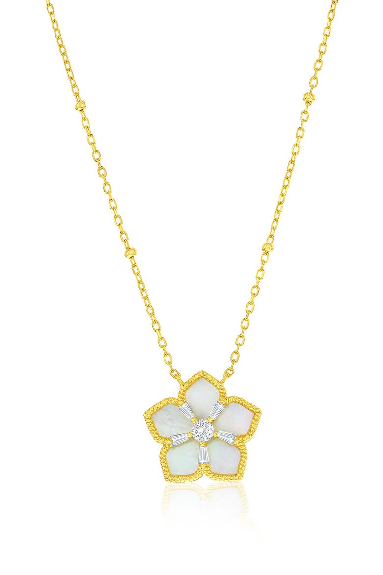 Cubic Zirconia & Mother-of-Pearl Flower Pendant Necklace, Main, color, GOLD