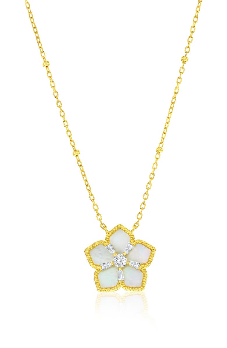 SIMONA Cubic Zirconia & Mother-of-Pearl Flower Pendant Necklace, Main, color, Gold