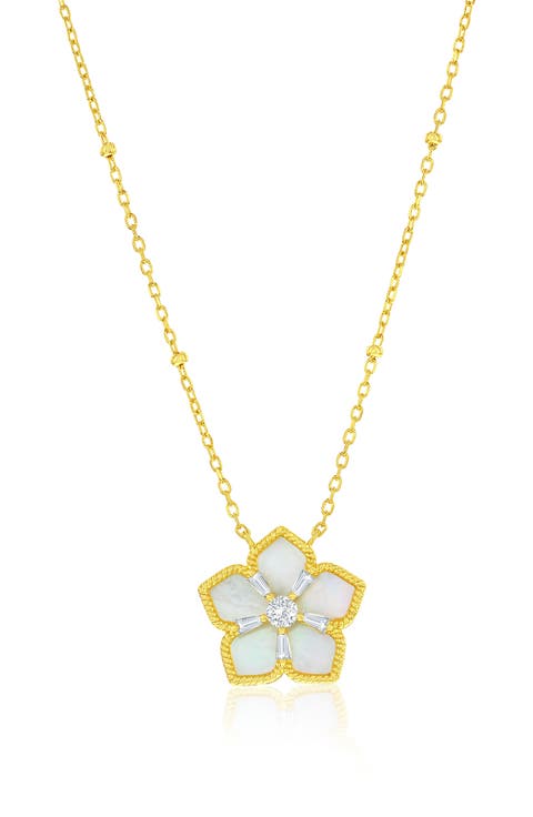 Cubic Zirconia & Mother-of-Pearl Flower Pendant Necklace
