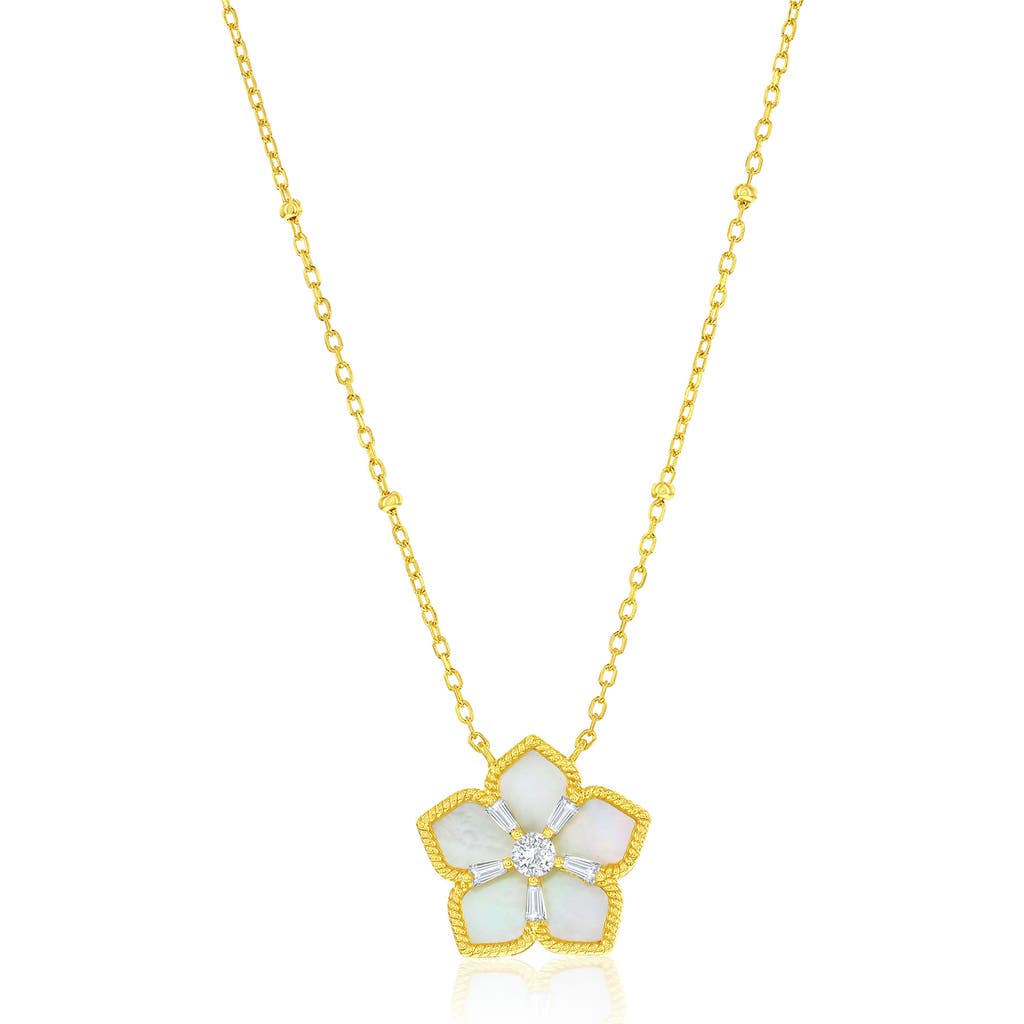 Simona Cubic Zirconia & Mother-of-pearl Flower Pendant Necklace In Gold