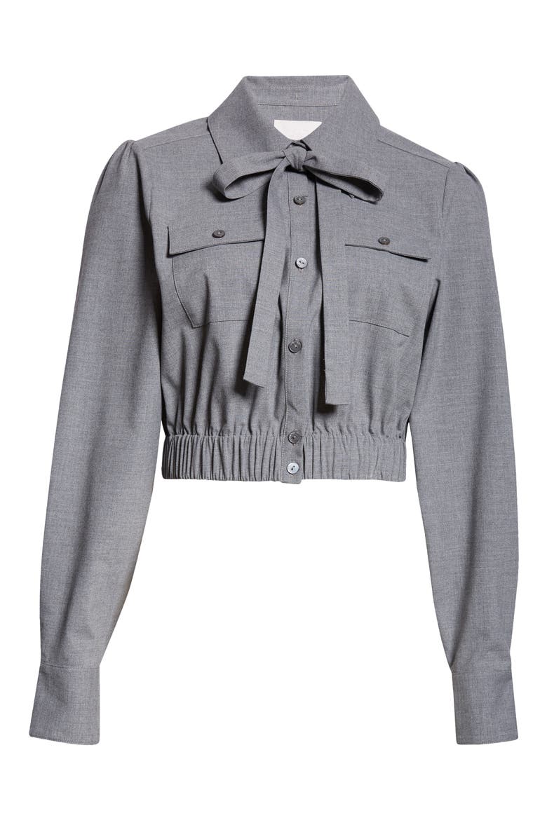 Francesca Tie Neck Button-Up Shirt, Alternate, color, STEEL GREY