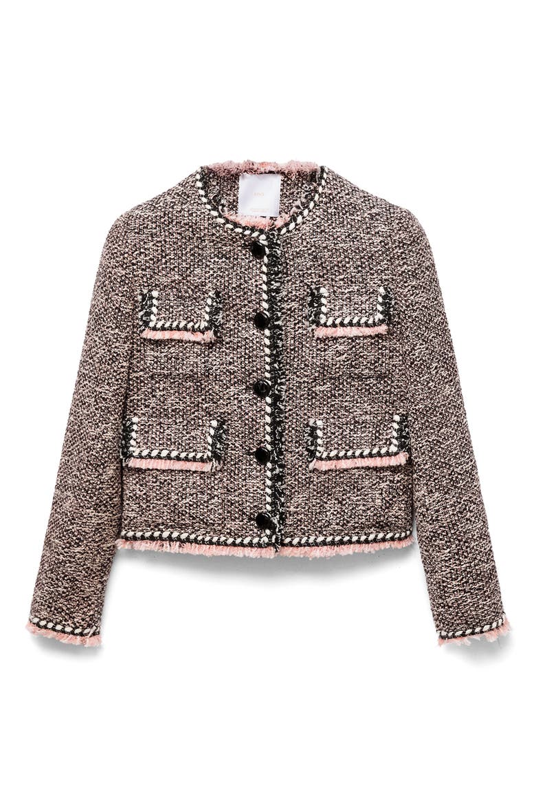 Button Front Tweed Jacket, Alternate, color, BLACK