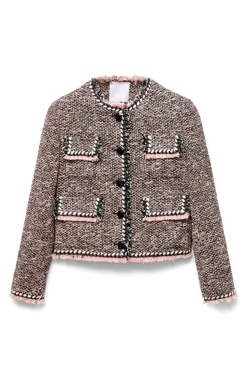 Mango Button Front Tweed Jacket In Brown