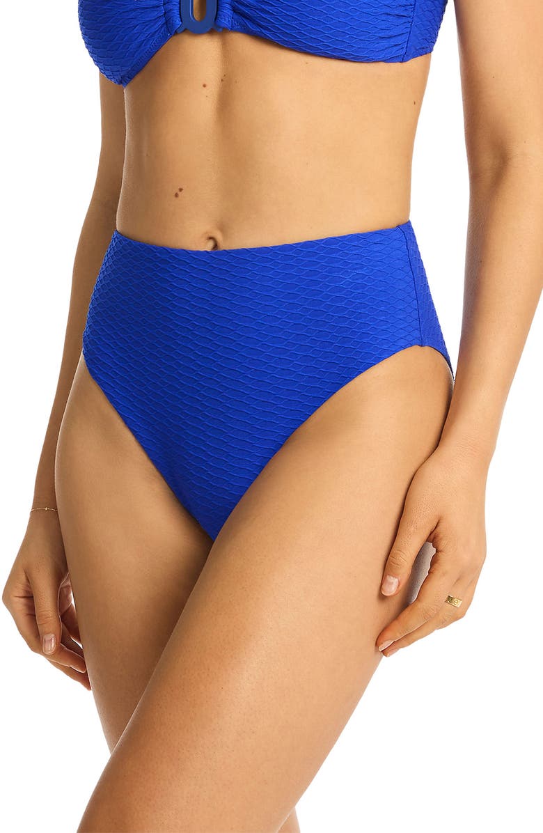 Sea Level Retro High Waist Bikini Bottoms, Alternate, color, Cobalt