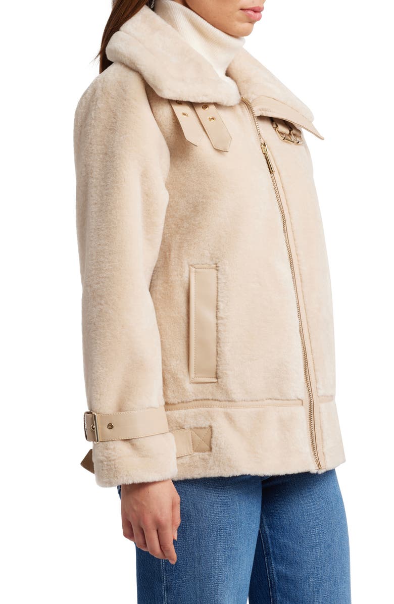 Michael Kors Faux Shearling Moto Jacket, Alternate, color,