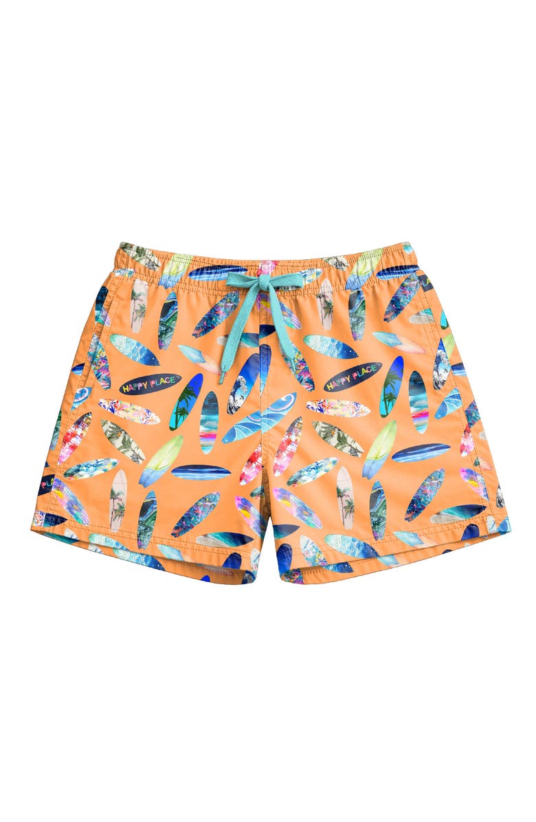 Limeapple Boys Surfboard Print Board Shorts, Main, color, Multicolor