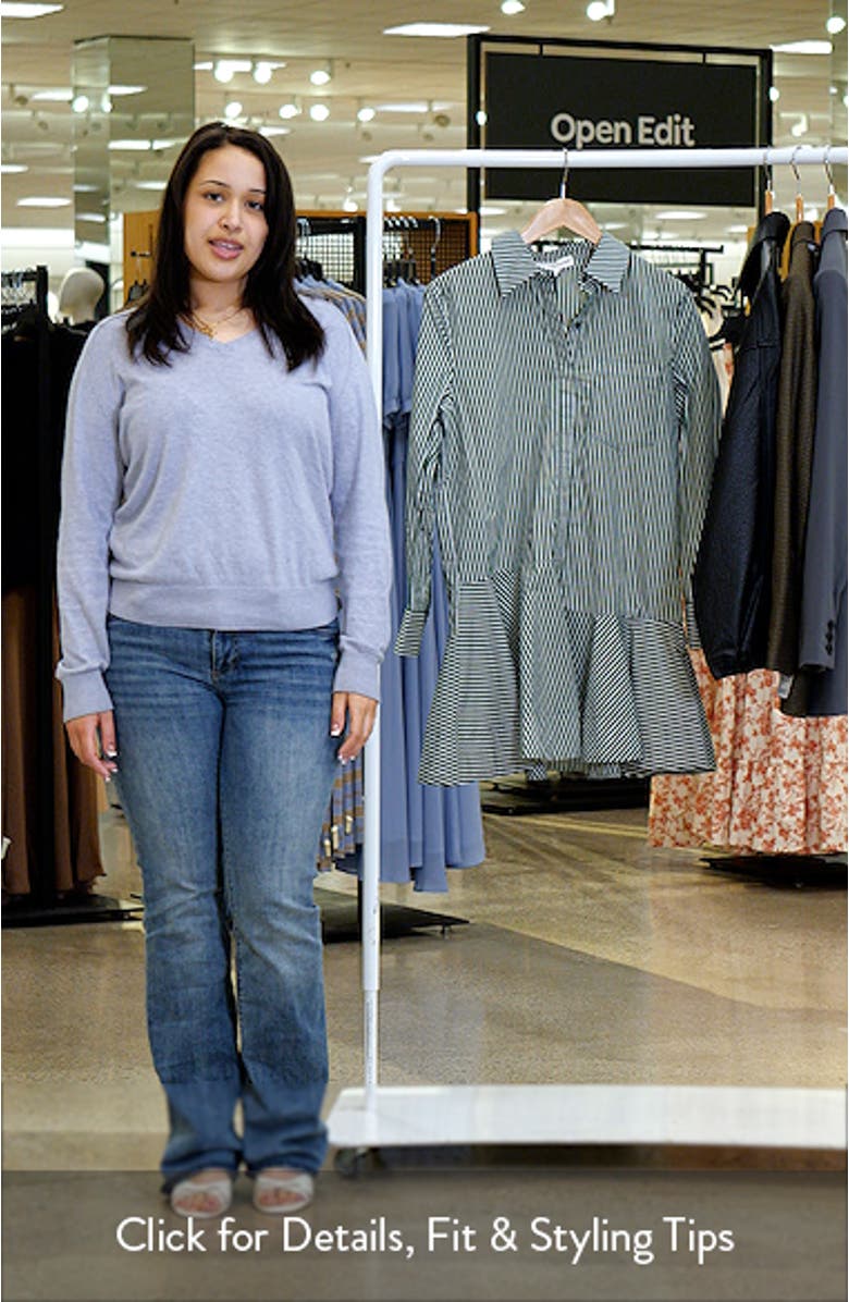 Stripe Ruffle Hem Long Sleeve Shirtdress, sales video thumbnail