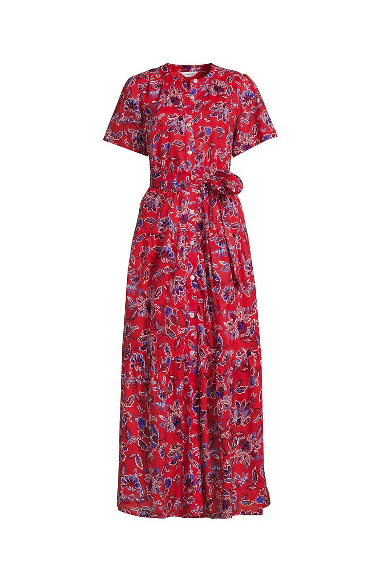 Lands' End Cotton Voile Button Front Maxi Dress, Alternate, color, Compass Red Vintage Floral